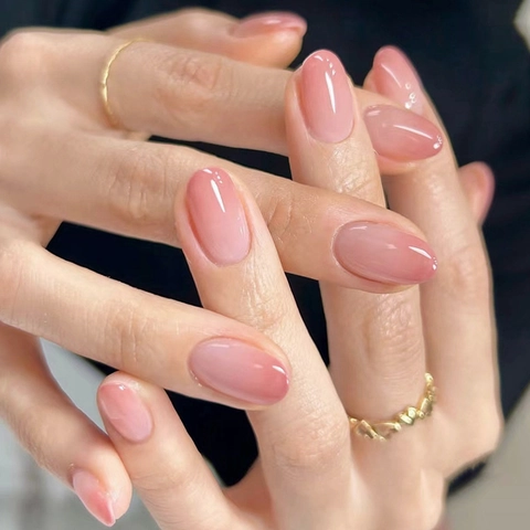 Glossy Pink Ombre Gradient Press On Nails Oval Shape Sweet Elegant False Nails For Women Elegant Manicure Art