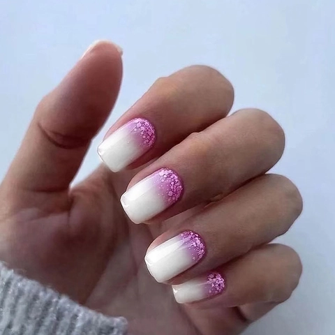 Purple White Ombre Press On Nails Square Gradient Glitter ABS Plastic Sweet Style Fake Nails For Women Girls