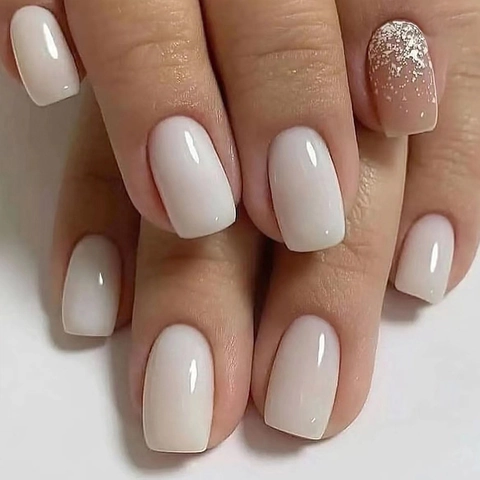 Uñas Postizas Blanco Lechoso Jade Brillo Cuadrado Puntas De Uñas Artificiales Estilo Dulce Minimalista Mujer