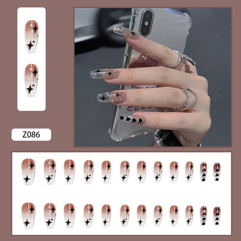 Press On Kunstnagels Doodskist Vorm Ster Hart Gradiënt Roze Transparant Met Strasssteentjes DIY Manicure