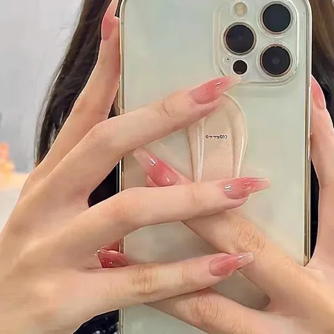 Rosa Ombré Press On Nägel Lange Sargform Glänzender Rouge Verlauf Künstliche Falsche Nägel Für Frauen