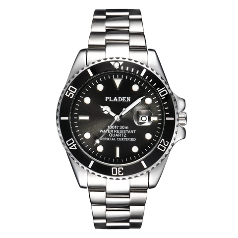 Luxury Men Quartz Watch Stainless Steel Waterproof Luminous Business Wristwatch With Calendar Magnifying Date Window