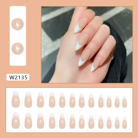 Uñas Postizas Press On Nails Almendradas Francesas Rosa Nude Brillante Uñas Artificiales De ABS Para Mujer Elegantes