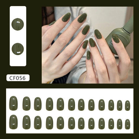 Uñas Press On Verde Lago Plástico ABS Brillante Forma Ovalada Simple Moda Mediana Larga Uñas Postizas