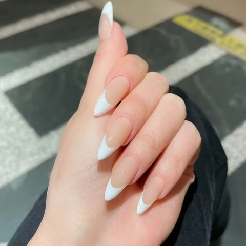 Uñas Postizas Press On Nails Almendradas Francesas Rosa Nude Brillante Uñas Artificiales De ABS Para Mujer Elegantes