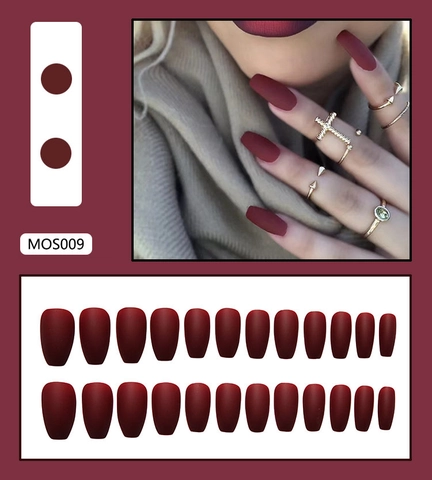Uñas Postizas De Color Rojo Oscuro Mate Forma De Bailarina Trapecio Largo Elegantes Uñas Artificiales Para Mujer Moda Diaria