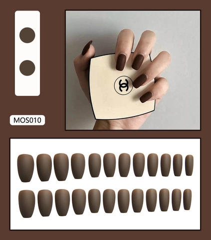 Uñas Postizas Ataúd Marrón Mate Largas Trapezoidales Cobertura Completa Removibles Para Mujeres