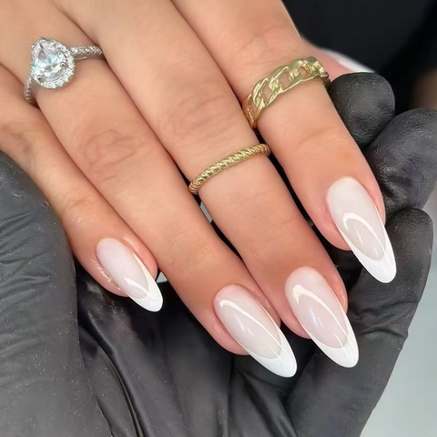 Uñas Postizas Press On Estilo Francés Forma Almendra Degradado Rosa Nude Blanco Brillante ABS Uñas Artificiales Para Mujeres