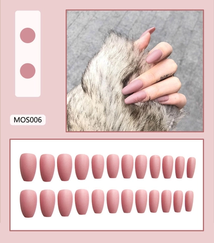 Uñas Postizas A Presión Rosa Mate Pasta De Frijol Larga Forma Ballerina Trapecio Desmontables Simples