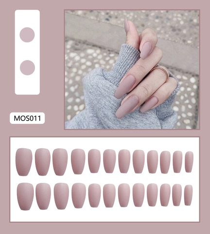 Uñas Postizas Press On Mates Largas Forma Bailarina Ataúd Rosa Empolvado Manicura DIY Removible Minimalista Para Mujeres
