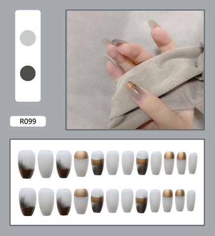 Unghie Finte Grigio Occhio Di Gatto Bordo Dorato Forma Bara Lunga Manicure Elegante Minimalista Lusso