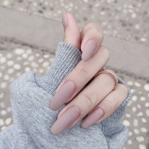 Uñas Postizas Press On Mates Largas Forma Bailarina Ataúd Rosa Empolvado Manicura DIY Removible Minimalista Para Mujeres