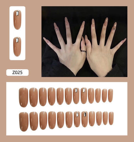 Unghie Finte Press On Lucide Lunghe Forma Mandorla Occhio Di Gato Rosa Nude Con Strass Argentati Manicure Decorativa Per Donne
