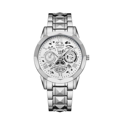 Men Quartz Watch Stainless Steel Strap Skeleton Dial Waterproof Luminous Hands Polygon Bezel Fashion Casual