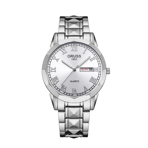 Men Quartz Watch Geometric Polygon Bezel Stainless Steel Band Day Date Display Waterproof Luminous Business Fashion