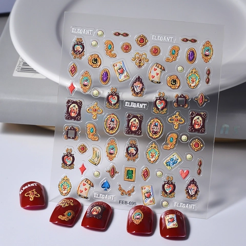 Autocollants Art Des Ongles Relief 5D Style Baroque Rétro 3D Texturé Auto-adhésif Imperméable Décalcomanies Cadre Vintage