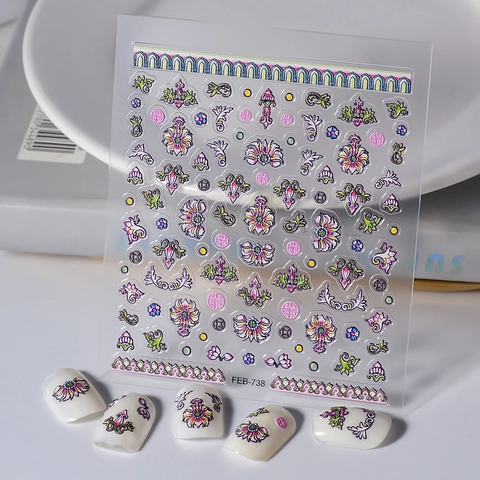 Adesivi Unghie 5D Rilievo Fiore Di Loto Boemo Vintage Impermeabile Autoadhesivo Decorazione Manicure Per Donne