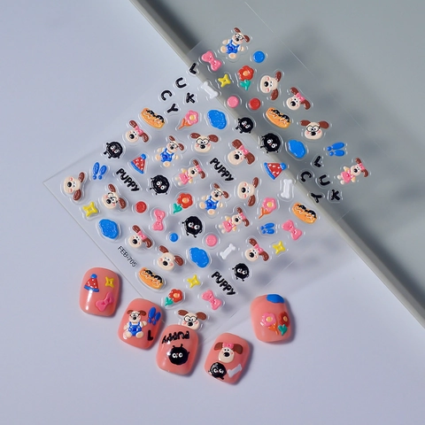 Adesivi Unghie Rilievo 5D Cartone Animato Cucciolo Impermeabile Decorazioni Arte DIY Carino Per Donne