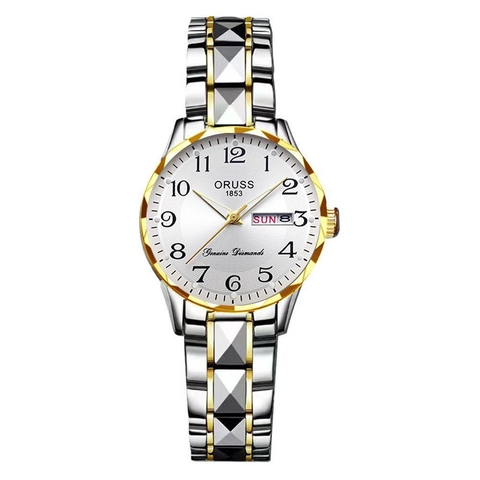 Women Quartz Watch Elegant Simple Business Casual Fashion Ladies Alloy Steel Band Calendar Waterproof Arabic Numerals Luminous Wristwatch