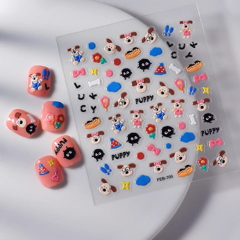 Pegatinas 5D Para Uñas Autoadhesivas Impermeables 3D Relieve Personaje Dibujos Animados Para Niñas Niños Manicura DIY
