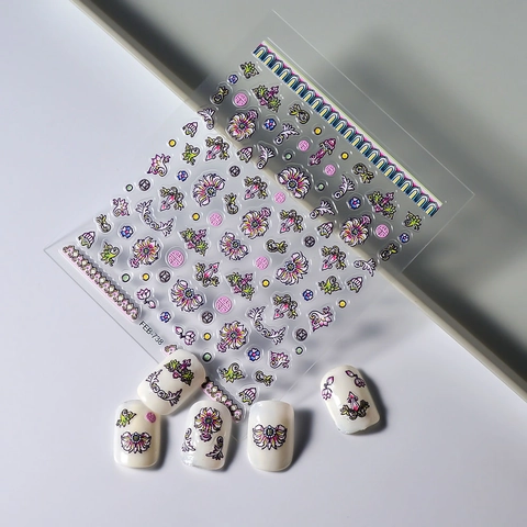 Adesivi Unghie 5D Rilievo Fiore Di Loto Boemo Vintage Impermeabile Autoadhesivo Decorazione Manicure Per Donne