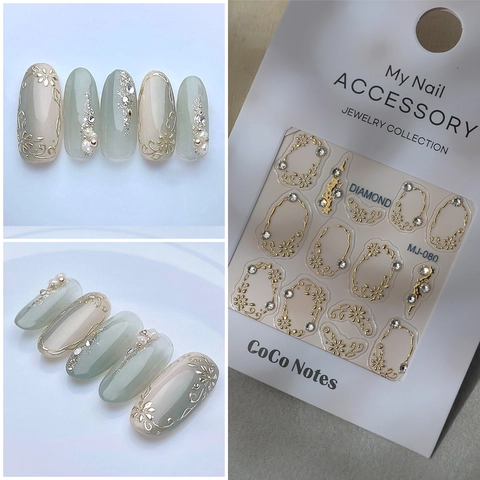 3D Relief Nail Art Stickers Rhinestone Inlay Hot Stamping Floral Frame Jewelry Style Waterproof Long Lasting DIY Manicure