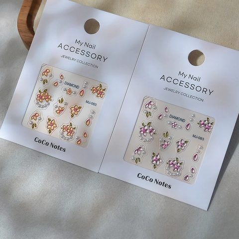 Pegatinas 5D Grabadas Para Uñas Flores Cerezo Con Perlas Artificiales Artificiales Diamantes Estilo Chino Vintage Elegante Impermeable