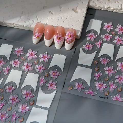 5D Relief Nail Art Stickers Embossed Flowers Gold Gilding Waterproof Jelly Texture French Style For Women Manicure