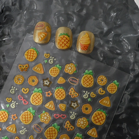 5D Embossed Nail Art Stickers Pineapple Fruit Ice Cream Summer Theme 3D Relief Waterproof Self Adhesive DIY Manicure For Women