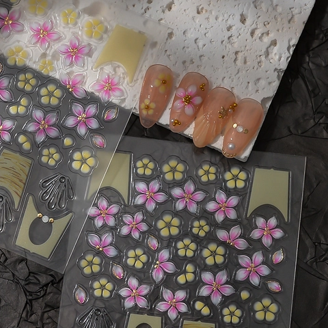 5D Embossed Nail Art Stickers Self Adhesive Stereoscopic Flower Designs French Style Floral Manicure Decorations For Women