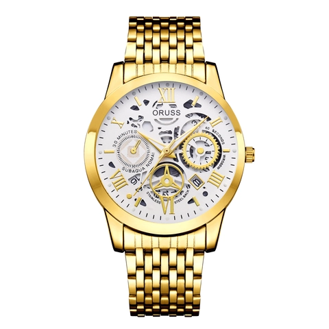 Men Quartz Watch Skeleton Dial Waterproof Stainless Steel Back Roman Numerals Business Fashion Luxury Wristwatch