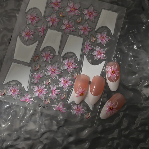 5D Relief Nail Art Stickers Embossed Flowers Gold Gilding Waterproof Jelly Texture French Style For Women Manicure