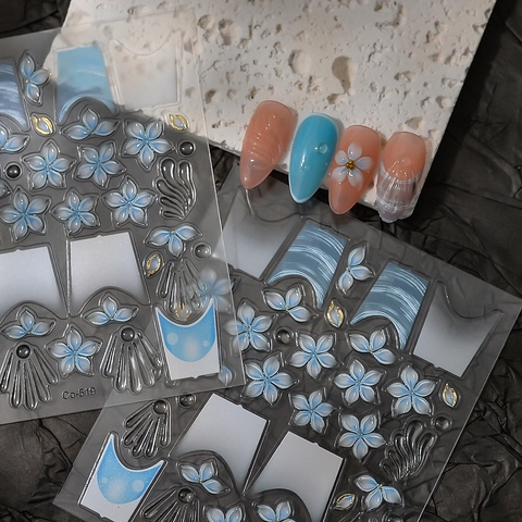 5D Geprägte Nagelkunst Aufkleber Blumen Muscheltextur Wasserdichte Selbstklebende Abziehbilder Für Maniküre Dekoration