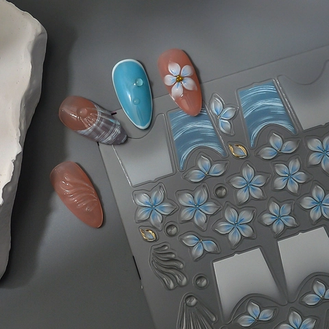 5D Geprägte Nagelkunst Aufkleber Blumen Muscheltextur Wasserdichte Selbstklebende Abziehbilder Für Maniküre Dekoration
