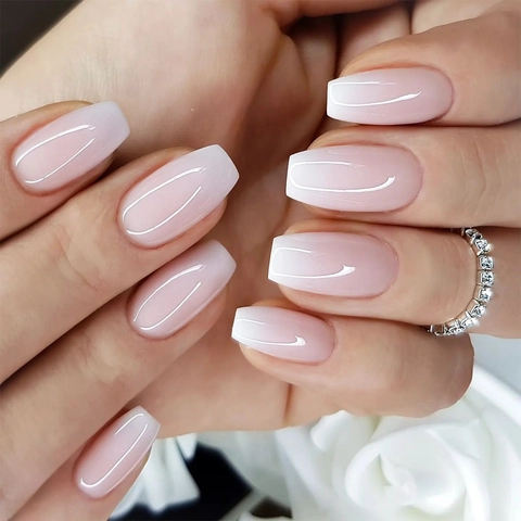 Uñas Postizas Con Degradado Francés Ombre Largas Bailarina Ataúd Brillantes Elegantes Uñas Artificiales Usables Para Mujer
