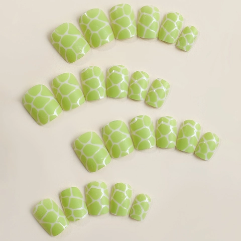 Uñas Postizas Con Patrón De Carey Verde Brillante Plástico ABS Degradado Uñas Artificiales Elegantes Para Mujeres DIY