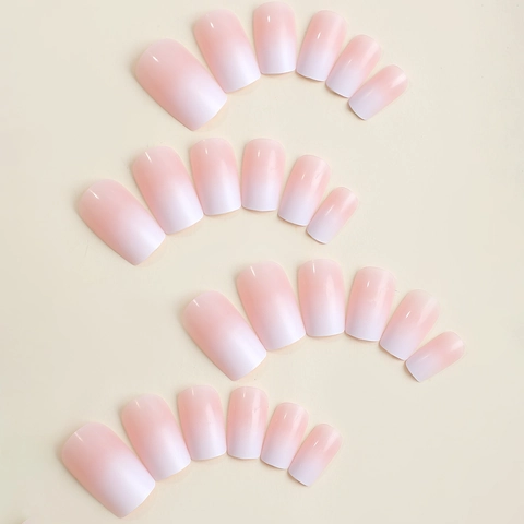 Uñas Postizas Con Degradado Francés Ombre Largas Bailarina Ataúd Brillantes Elegantes Uñas Artificiales Usables Para Mujer