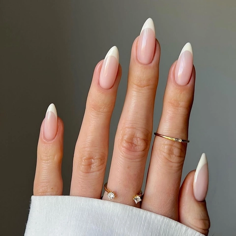 Unghie Finte Press On French Tip Forma Mandorla Nude Rosa Unghie Artificiali Per Donna Accessori Manicure Rimovibili