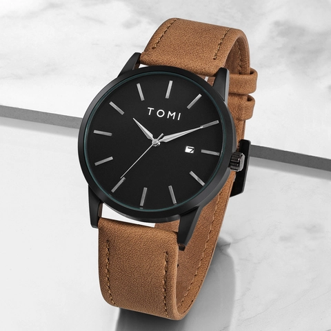 Minimalist Quartz Watch Waterproof Date Calendar Stainless Steel Case Faux Leather Strap Casual Fashion Unisex Timepiece