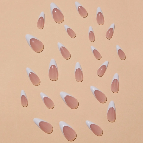 Unghie Finte Press On French Tip Forma Mandorla Nude Rosa Unghie Artificiali Per Donna Accessori Manicure Rimovibili