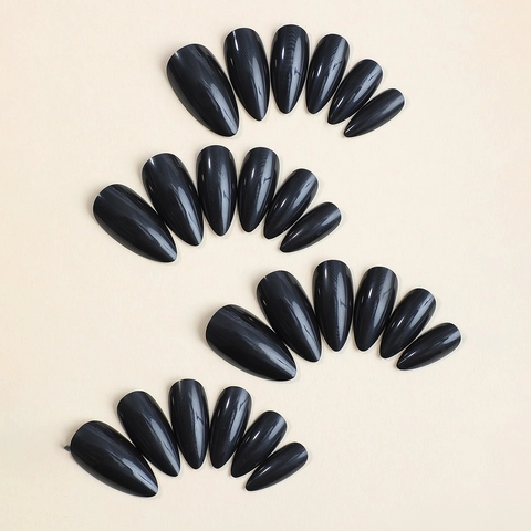 Unghie Finte Nere Forma Mandorla Lucide Rimovibili Con Linguette Adesive E Lima Per Unghie DIY Manicure Donne