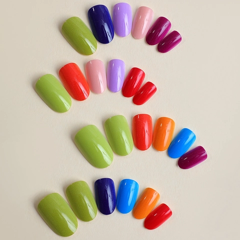 Uñas Postizas Press On Arcoíris Degradado Largas Forma Ballet Uñas Artificiales Brillantes Con Pegamento De Gel Y Lima