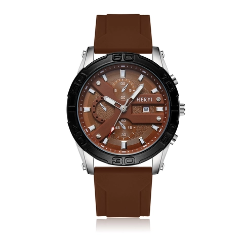 Men Mechanical Watch Silicone Strap Alloy Case Chronograph Date Display Sports Fashion Wristwatch