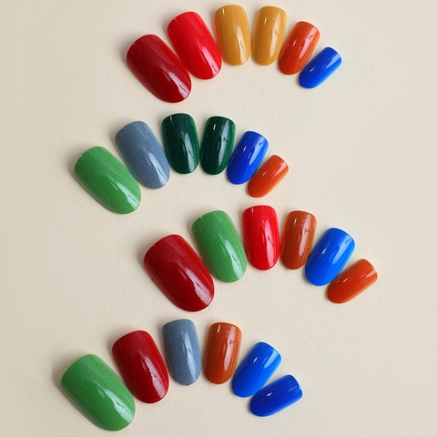 Long Coffin Ballett Press On Nails Mit Klebelaschen Und Minifeile Bunte Einfarbige Glänzende Künstliche Fingernägel Für Damen