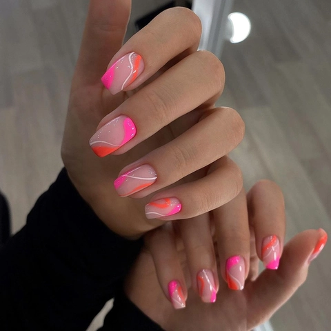 Unghie Finte Quadrate Lunghe Linea Ondulata Astratta Punte Francesi Plastica Accessorio Manicure DIY Per Donne