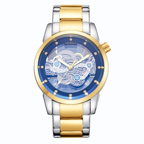 Men Business Watch Skeleton Dial Alloy Band Quartz Pointer Display Luxury Sporty Fashion Male Timepiece Metal Strap