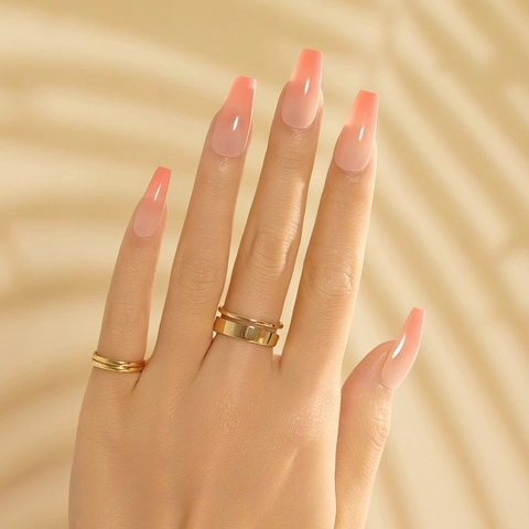 Uñas Postizas A Presión Degradado Rosa Brillante Forma Ataúd Larga Ojo De Gato Con Pegamento Y Lima De Uñas Para Mujeres