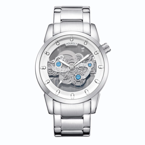 Men Business Watch Skeleton Dial Alloy Band Quartz Pointer Display Luxury Sporty Fashion Male Timepiece Metal Strap