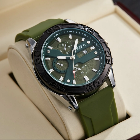 Men Mechanical Watch Silicone Strap Alloy Case Chronograph Date Display Sports Fashion Wristwatch