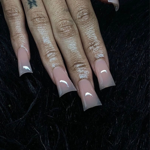 Long Square Press On Nails Glossy Resin Nude Pink Gradient Jelly False Nails For DIY Manicure Woman